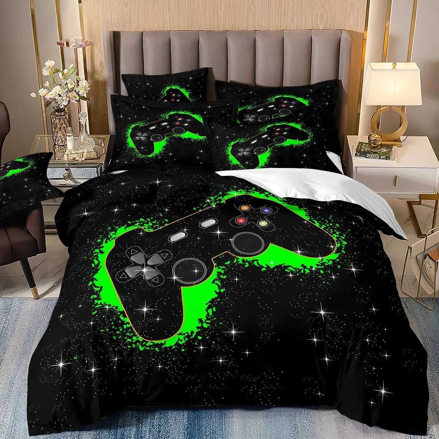 Set biancheria da letto gaming per bambino, copripiumino Queen ispirato ai videogiochi, copripiumino con design PlayStation per ragazzi e uomini giovani