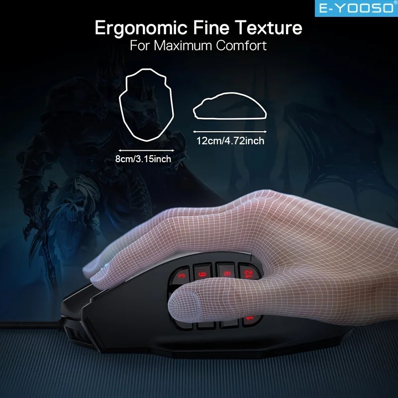 E-YOOSO RGB Wired Gaming Mouse Ergonomic Shape 16400 DPI Adjustable Mouse Support Macro Editing for Desktop PC/Laptop Office