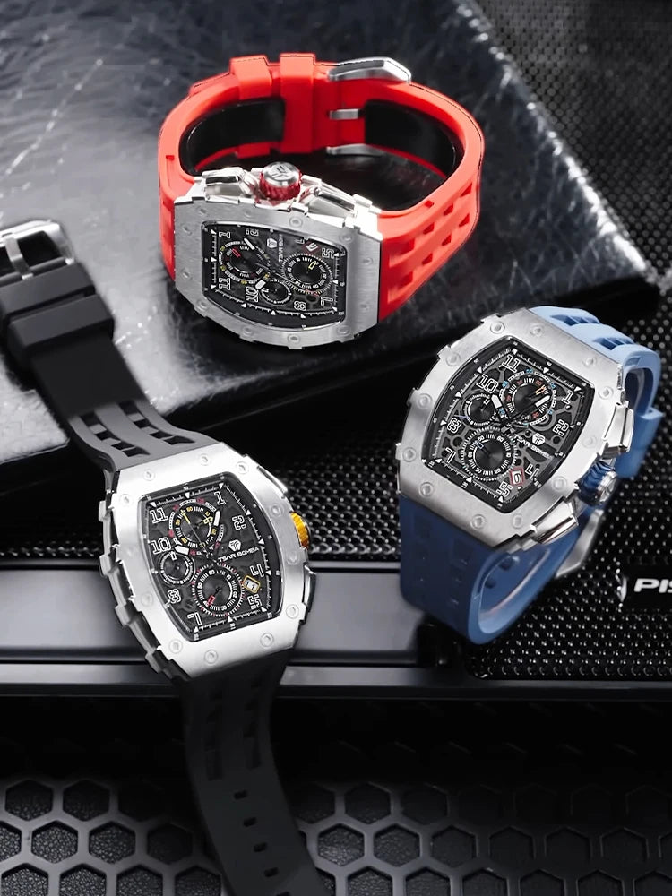 TSAR BOMBA Watch for Men Luxury Brand Tonneau Design Waterproof Clock Stainless Steel Wristwatch Fashion Rectangle Men's Watch