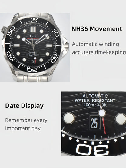 DWAYNE CAMPBELL Top Luxury NH35 Men's Automatic Mechanical Watch Ceramic Bezel Waterproof Classic Business Wristwatch