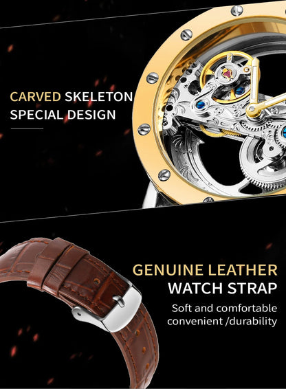 2026 Top Brand Luxury Steel Skeleton Tourbillon Automatic Watch Men's Leather Mechanical Waterproof Luminous Elegant Wrist Clock