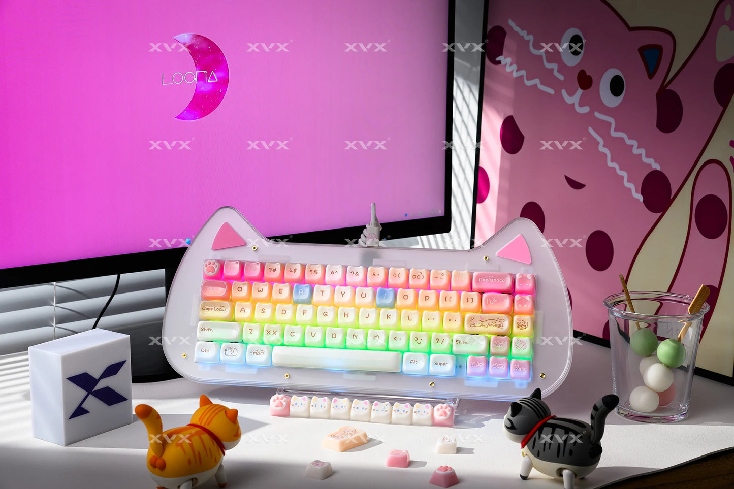 XVX 148 teclas teclas con temática de gatos perfil MAO, teclas coreanas brillantes y adorables para teclado 61 64 68 78 87 96 98 104 108