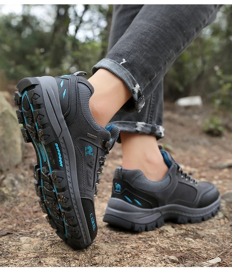 Classic Black Men's Hiking Shoes Outdoor Low-Cut Climbing Walking Shoes Trekking Sneakers Non-Slip Mountaineering Shoes for Men