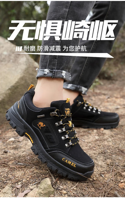 Classic Black Men's Hiking Shoes Outdoor Low-Cut Climbing Walking Shoes Trekking Sneakers Non-Slip Mountaineering Shoes for Men