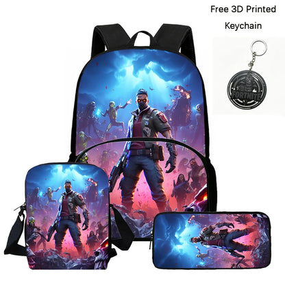 FORTNITE 3-Piece School Backpack Set with Front Pocket Bag, Crossbody Bag, and Pencil Case for Ages 5-10 Boys and Girls, Lightweight, Includes Free 3D Printed Keychain