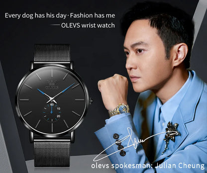 OLEVS 9954 Fashion Men's Watches Minimalism Ultrathin Original Quartz Wristwatch Waterproof Watch for Man Luminous Casual Mesh