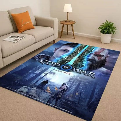 Game God of War Kratos Cartoon Gamer Living Room Non-Slip Area Rug Soft Carpet for Bedroom Playroom Sofa,Easy Clean Home Doormat