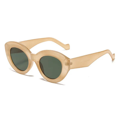 JNPCXI Ins Popular Fashion Oversized Cat Eye Women Sunglasses Green Stripes Retro Shades UV400 Men Trending Oval Sun Glasses