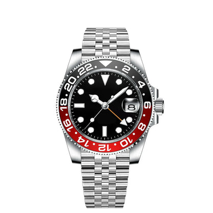 40MM Custom Logo New Men Quart Wristwatch Jubilee Stainless Quartz GMT Watch Sapphire Glass Men Watches Waterproof Luminous