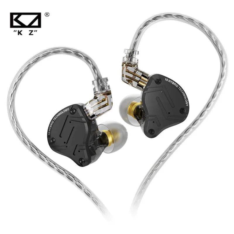 Auscultadores In-Ear com Fio KZ ZS10 Pro X, HiFi, Graves de Monitorização, Cabo Amovível e Microfone