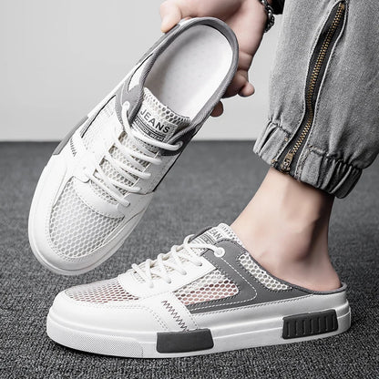 Sandales super taille 2025, nouvelles pantoufles d'été en maille perforée pour hommes, chaussures de sports et de loisirs de plein air respirantes, demi-pantoufles