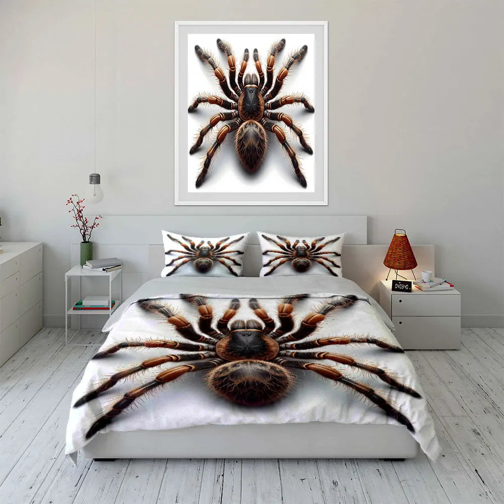 Conjunto de capa de edredão com padrão de aranha peluda em 3D em grande plano, estampagem digital colorida, roupa de cama em poliéster com fecho de correr, presente para crianças