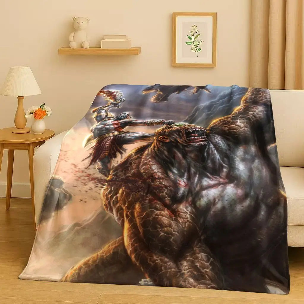 HD Kratos God of War Games Cartoon Gamer Flannel Blanket,Ultra Soft Warm Plush Throw for Home Bedroom Bed Sofa Cover Picnic Kids