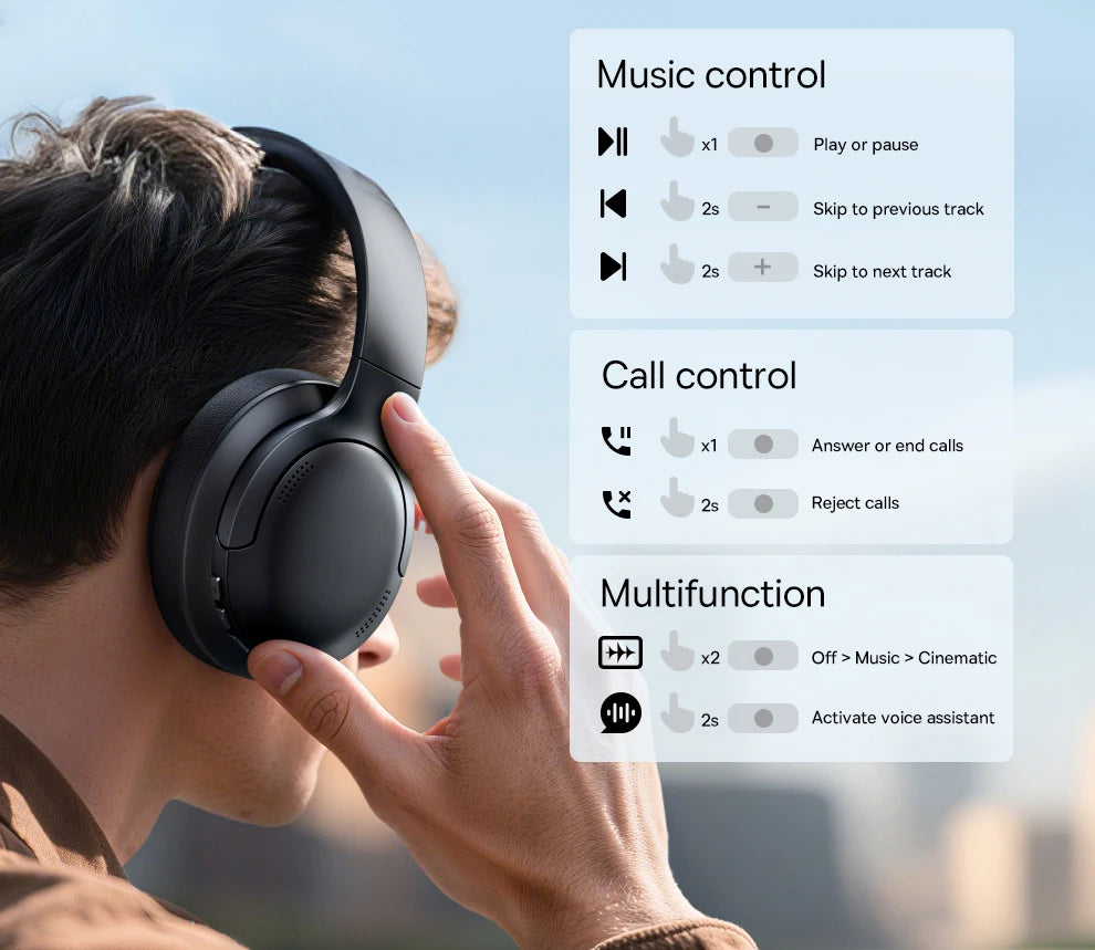Baseus Wireless Bluetooth 5.3 Over-Ear Headphones – HiFi 40mm Driver, 70H Playtime Foldable Headset with Spatial Audio