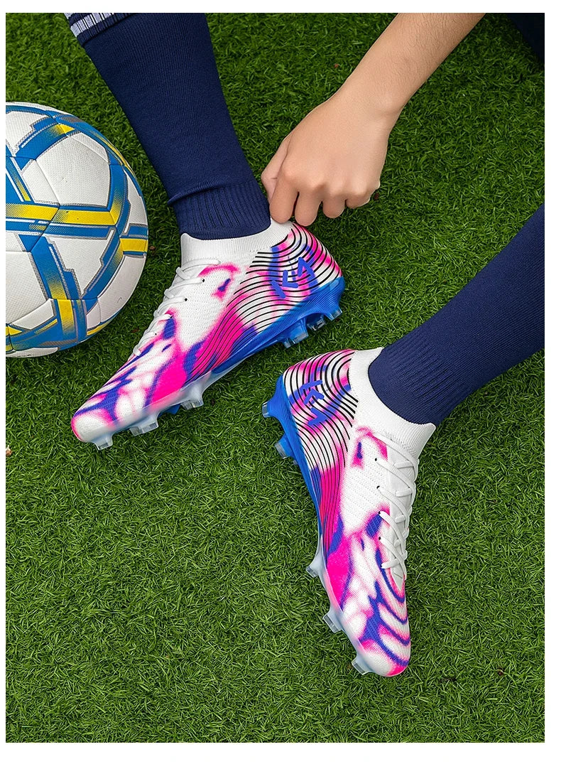 Nuevas zapatillas de fútbol para hombre, botas para césped exterior, tacos antideslizantes de alta calidad, caña alta y ligeras para niños, modelo superventas