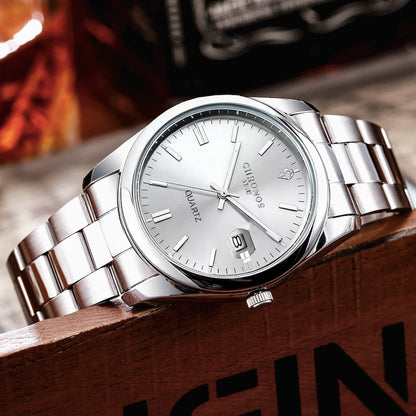 Ceas de mână pentru bărbați CHRONOS – Marcă de lux, rezistent la apă, luminat, cu afișaj al datei, din oțel inoxidabil, cu mecanism cu cuarț.