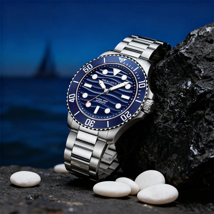 Seagull Ocean Series Automatic Man Mechanical Wristwatches Wave Dial Calendar 200m Waterproof Luminous Diving Watch reloj  6203