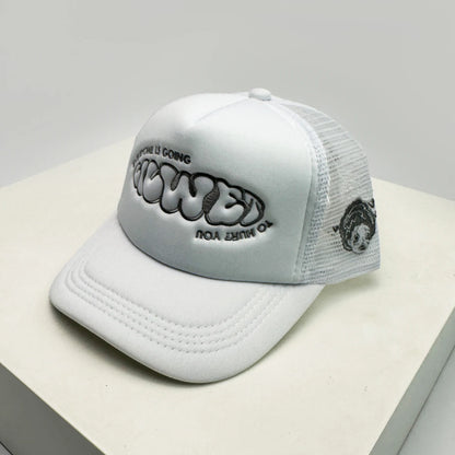 Novos bonés de basebol unissexo com blocos de cor, estampado com letras e bordado, estilo hip-hop, em malha respirável, com pala para proteção solar, bonés trucker urbanos e versáteis
