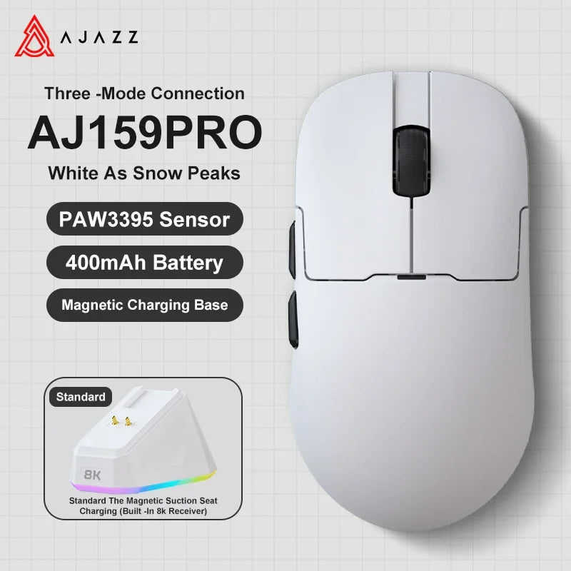 Mouse gaming Ajazz AJ159 PRO/APEX 8000Hz Rebound Rate Paw3950 con schermo a colori, supporto magnetico AJ159P per ufficio e gaming