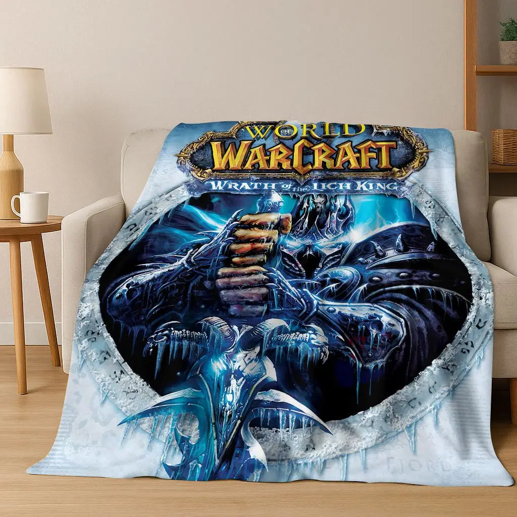 WOW World of Warcraft Arthas Demon Illidan Sylvanas flanellen deken, comfortabele zachte plaid voor thuis, slaapkamer, bed, bankovertrek of cadeau