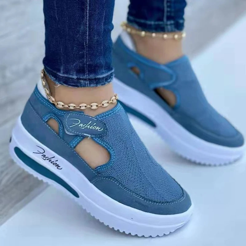 Large Casual Single Shoes for Women 2025 New Summer Flat Bottom Breathable Casual Mesh Fashionable Thick-Soled Sports Shoes