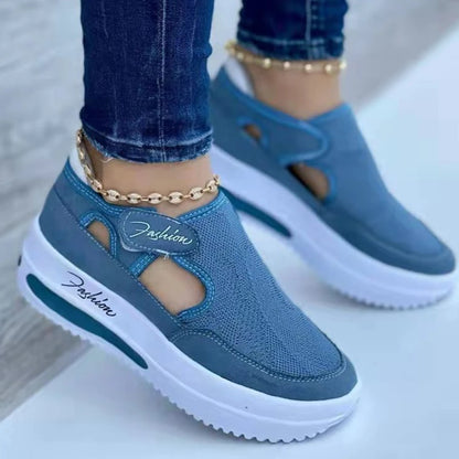 Large Casual Single Shoes for Women 2025 New Summer Flat Bottom Breathable Casual Mesh Fashionable Thick-Soled Sports Shoes