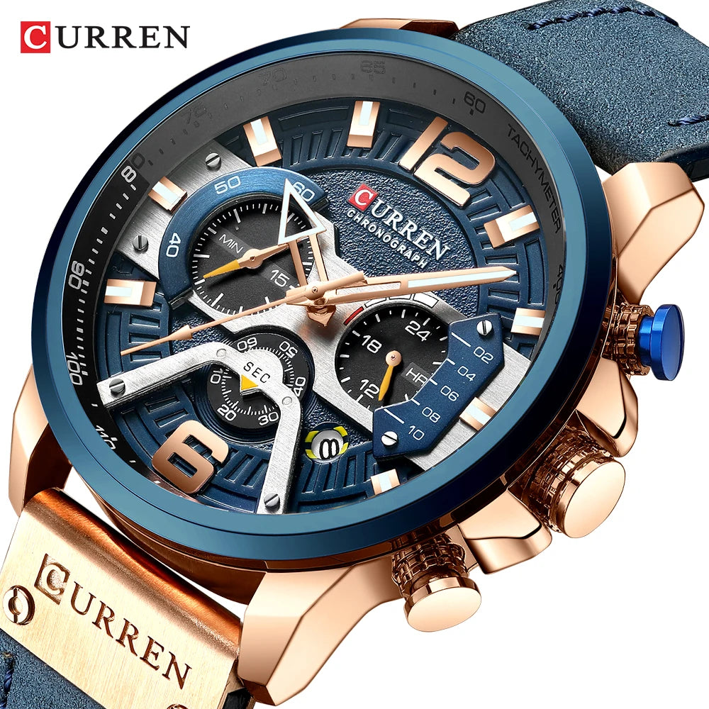 Orologio da uomo CURREN 8329 – Stile sportivo e casual, design militare, cinturino in pelle, cronografo di tendenza, orologio di lusso di un marchio prestigioso