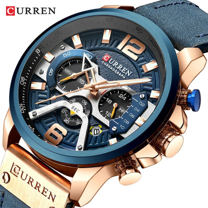 Orologio da uomo CURREN 8329 – Stile sportivo e casual, design militare, cinturino in pelle, cronografo di tendenza, orologio di lusso di un marchio prestigioso
