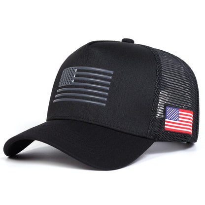 Casquettes de baseball unisexes brodées au drapeau américain, en filet, pour le printemps et l’été, ajustables, décontractées, anti-UV, casquettes de sport