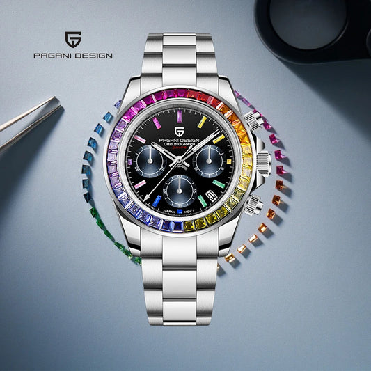 2026 PAGANI DESIGN New Colored diamonds Men's Watches top brand Luxury Quartz Wrist Watch Men Watch Men Chronograph Japan VK63