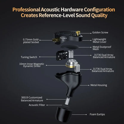 Auricolari IEM KZ ZS12 PRO X con tecnologia ibrida dinamica e armatura bilanciata, upgrade HiFi bassi, cuffie in-ear con cavo tuning