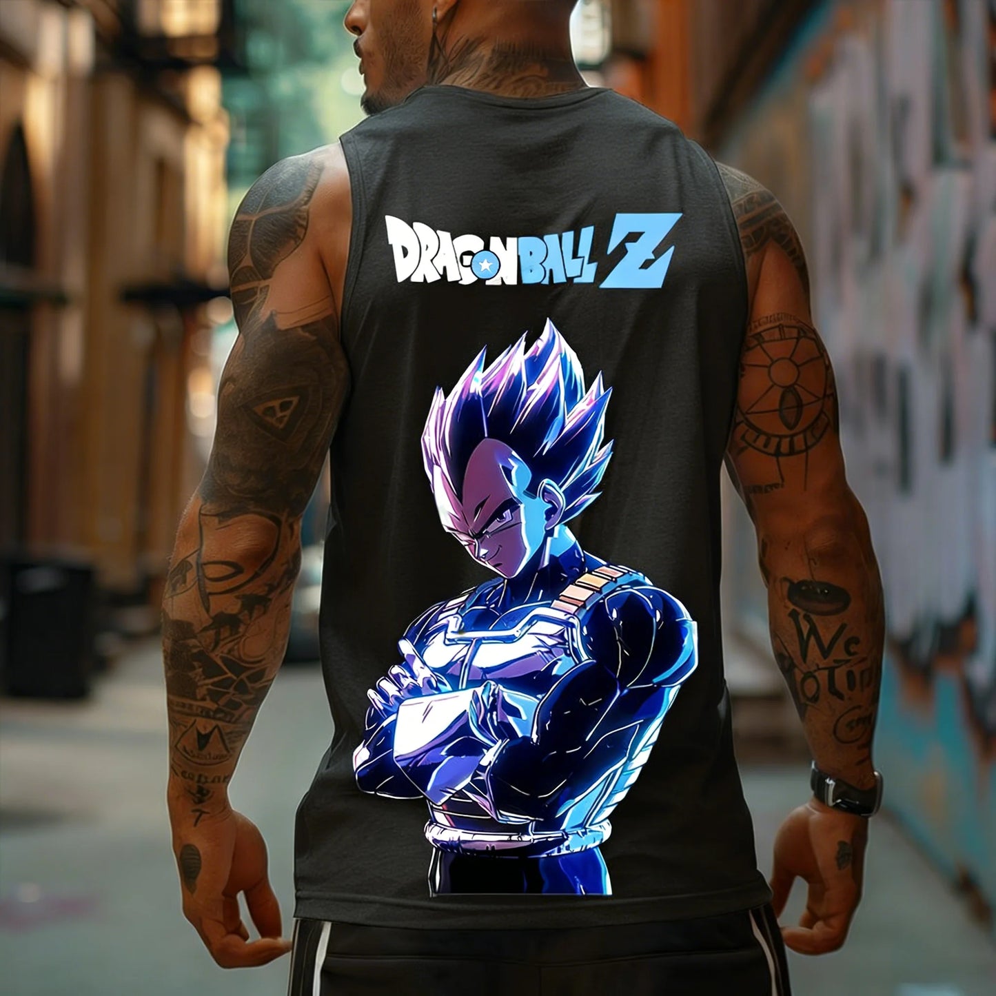 T-shirt de homem Dragon Ball Z Super Blue Vegeta, colete fitness retro americano, estilo Y2K Harajuku, nova coleção primavera e verão, para uso diário
