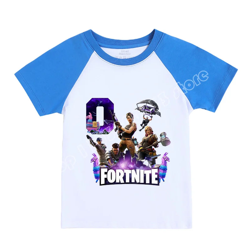Fortnite Numbers 0-9 Kids T-Shirt Game Cartoon Printed Pure Cotton Short Sleeve Casual Sports Top for Boys Girls Clothing Gift