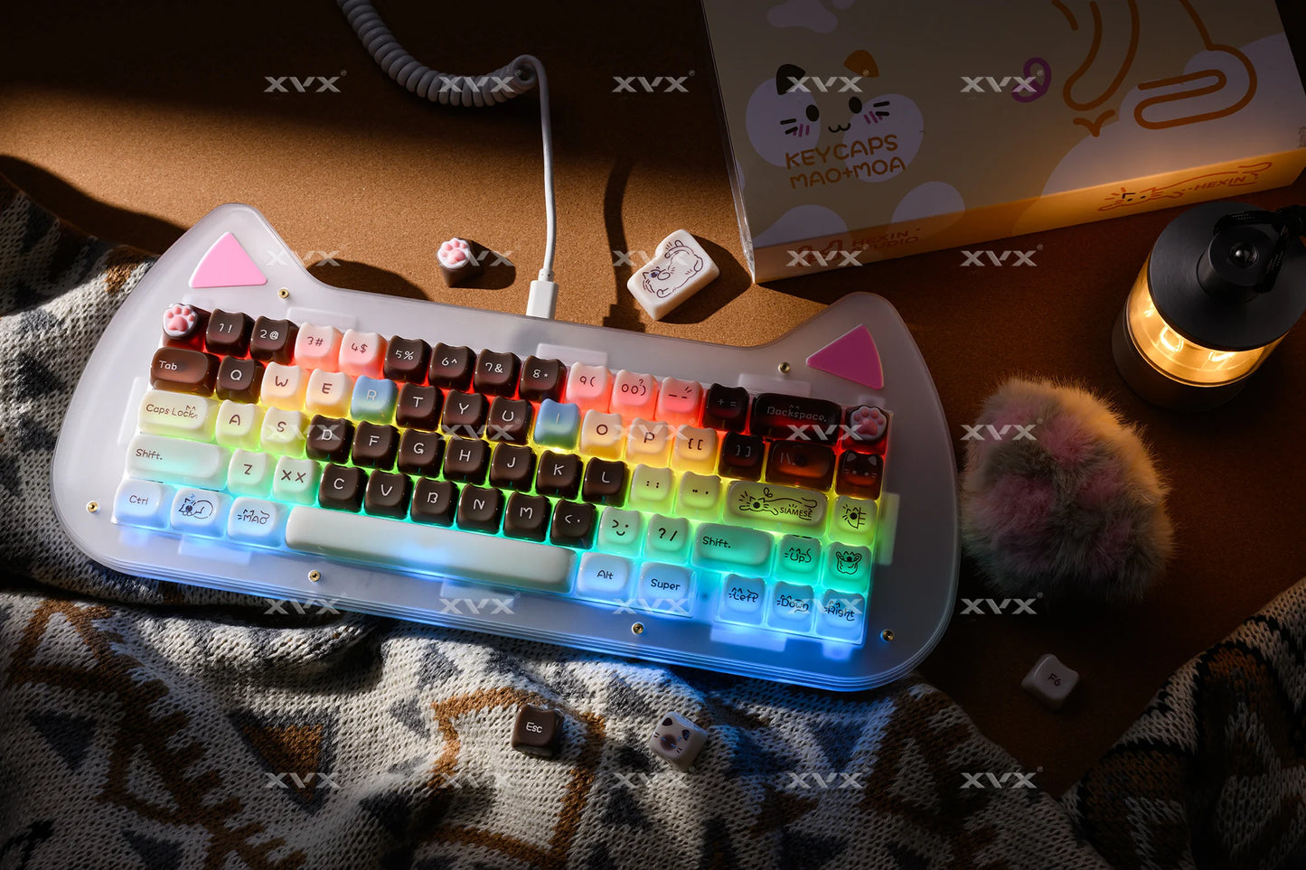 XVX 148 teclas teclas con temática de gatos perfil MAO, teclas coreanas brillantes y adorables para teclado 61 64 68 78 87 96 98 104 108
