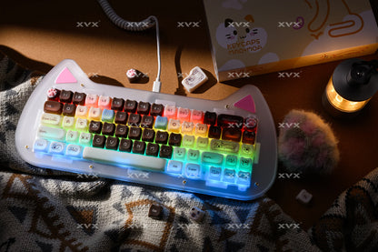 XVX 148 teclas teclas con temática de gatos perfil MAO, teclas coreanas brillantes y adorables para teclado 61 64 68 78 87 96 98 104 108