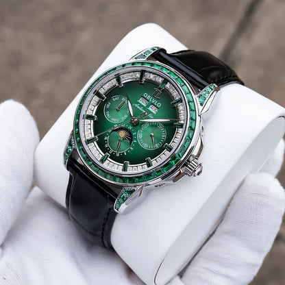 OBLVLO Men Automatic Watch 40mm Mechanical Wristwatch 5ATM Luminous Crystal Bezel Year,Month,Week,Date,24 Hours TY1655 Mov.