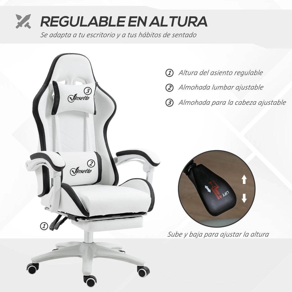 Vinsetto PU Leather Gaming Chair with Footrest, Adjustable Height Reclining Office Chair with Headrest & Lumbar Support