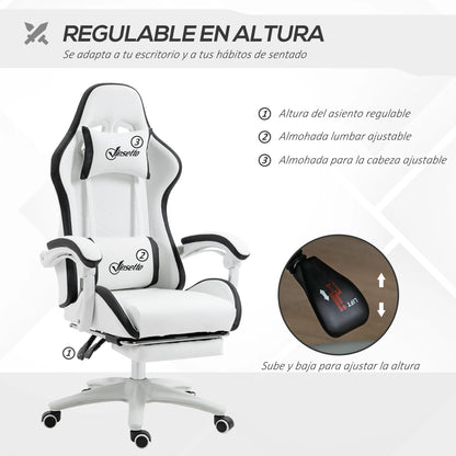 Vinsetto PU Leather Gaming Chair with Footrest, Adjustable Height Reclining Office Chair with Headrest & Lumbar Support