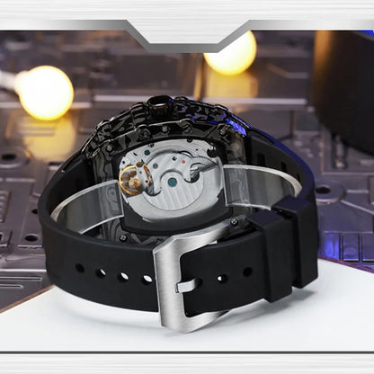 MUSANFIGO automatic hollow mechanical watch, barrel shaped fashionable men's trendy watch, luminous waterproof watch