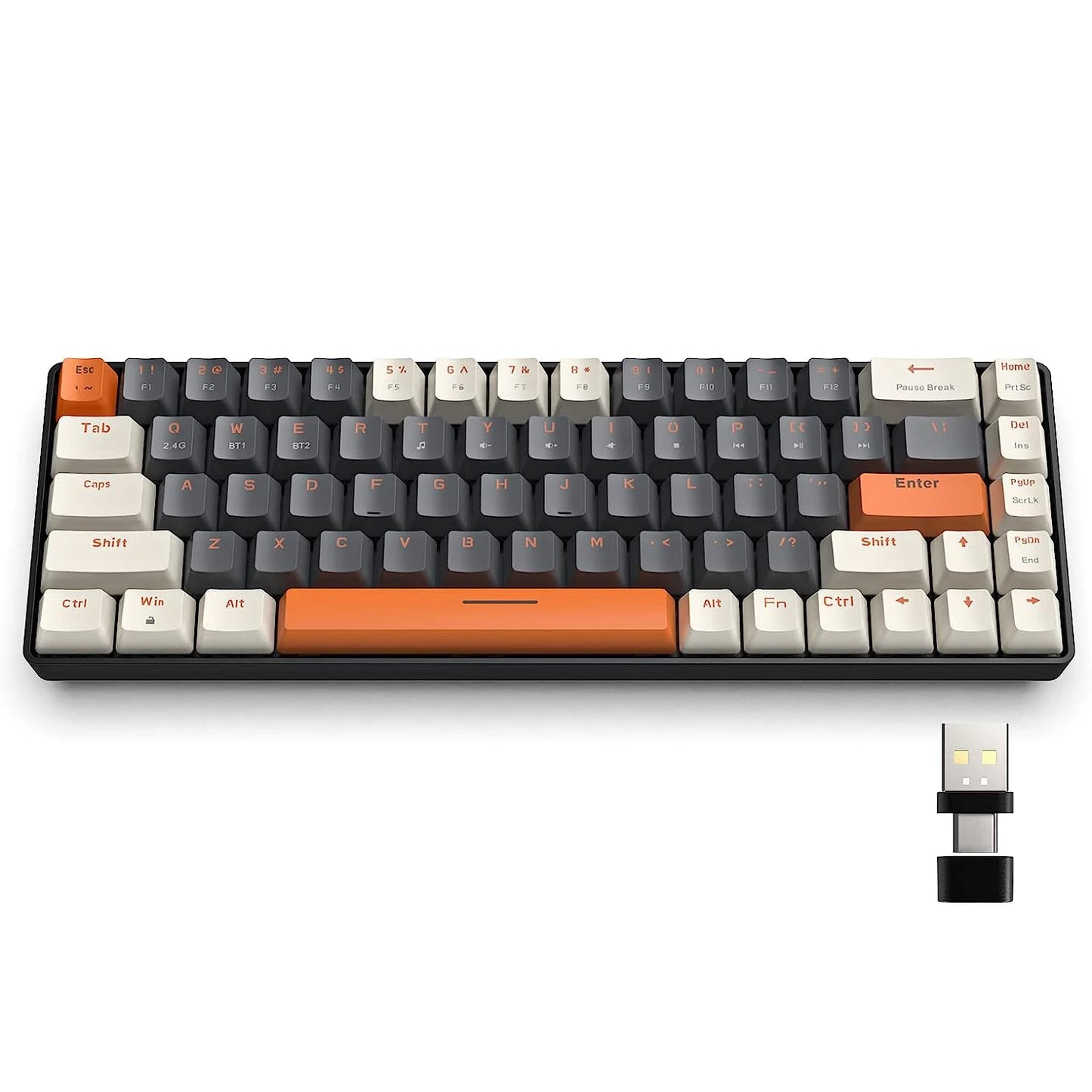 Teclado mecánico inalámbrico RK68 60%, Bluetooth 5.0/2.4GHz con receptor 2 en 1 de doble modo, teclado gaming de 68 teclas intercambiable en caliente