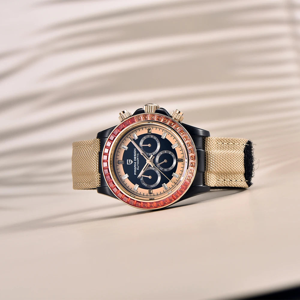 PAGANI DESIGN Luxury Men's Mechanical Watch 40mm Multifunctional Timing Watch Rainbow Bezel Sapphire Glass Men's Watches PD1732