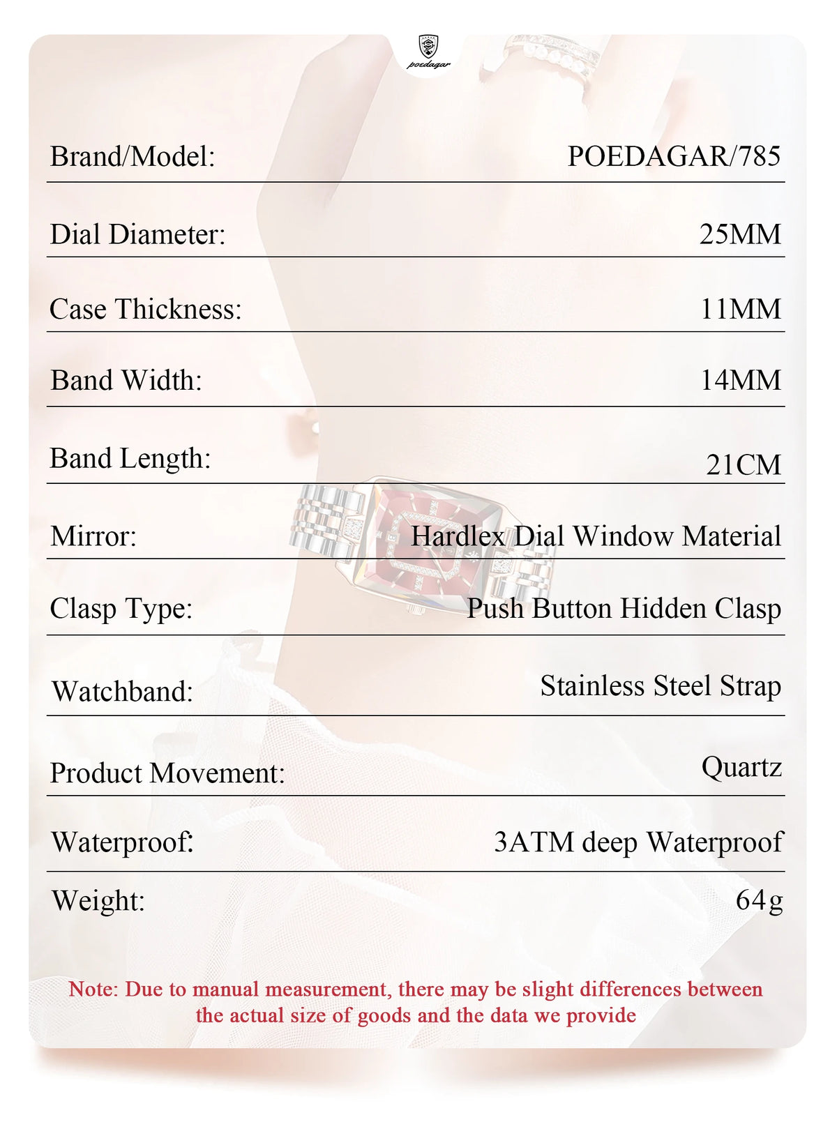 POEDAGAR Luxury Rectangle Watch For Woman Waterproof Calendar Simple Ladies Watch Fashion Stainless Steel Quartz Women's Watches