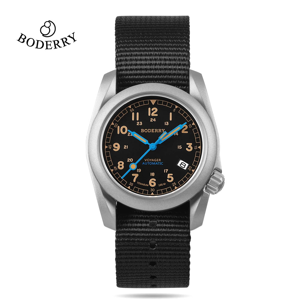 Boderry Field Watch VOYAGER Men's Watches 100M Waterproof Titanium Automatic Luminous For Seiko Movement Wristwatch