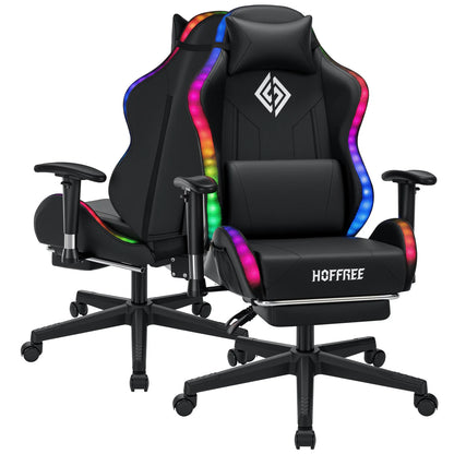 Cadeira Gaming LED para Crianças dos 8 aos 15 Anos, Cadeira Gamer Ajustável com Iluminação LED, Apoio para Pés e Suporte Lombar, Cadeira Ergonómica para PC