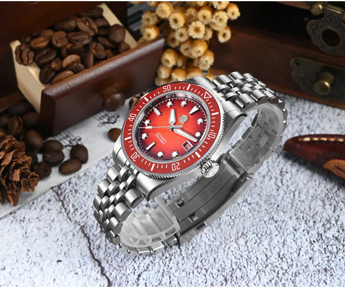 Orologio subacqueo di lusso da uomo San Martin 40mm, Miyota 9015, quadrante smaltato sunburst, automatico meccanico, impermeabile 200m, SN0148