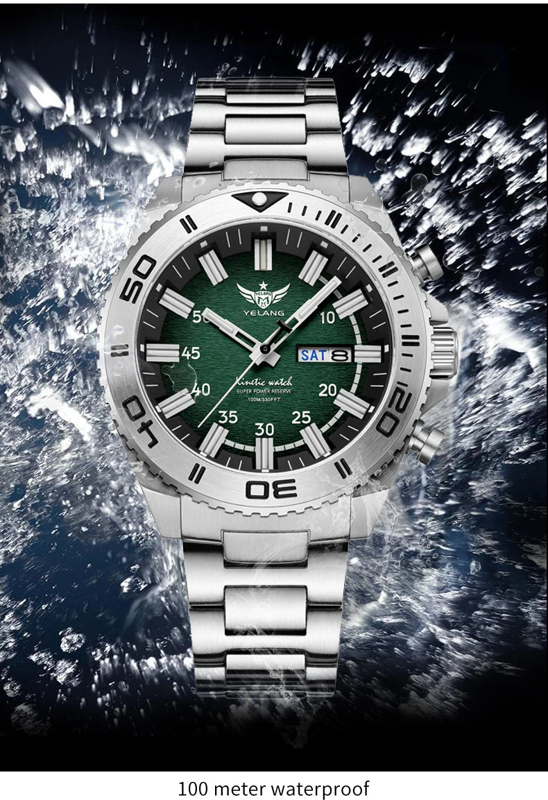 Yelang Watches V1035 44mm Men's Diving Watch Human Kinetic Energy Watch 100m Waterproof Watches Luminous Japan PX83 Sapphire