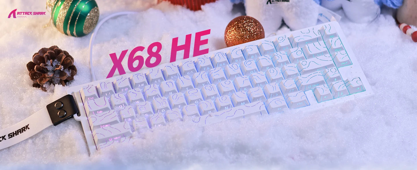 Teclado mecânico gaming ATTACK SHARK X68 HE Rapid Trigger 60% com fios, com atuação ajustável, interruptores magnéticos Hall Effect, 8KH