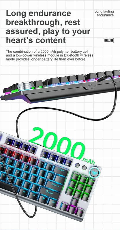 AULA F3001 Mechanical Keyboard Bluetooth Wireless Three Mode Metal Panel Two-color Injection Molding Cool Backlight Effect 87 Key