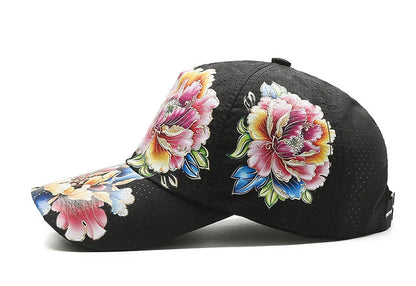 Boné de basebol de secagem rápida para homem e mulher, chapéus de sol florais com estampado em estilo chinês, chapéus de sol com flores, chapéus para exterior