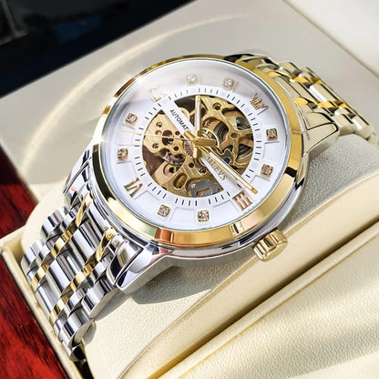 OLEVS 9901 Mens WatchLuxury Hollowing Mechanical Wristwatch Waterproof Luminous Stainless Steel Fashion Automatic Watch For Man